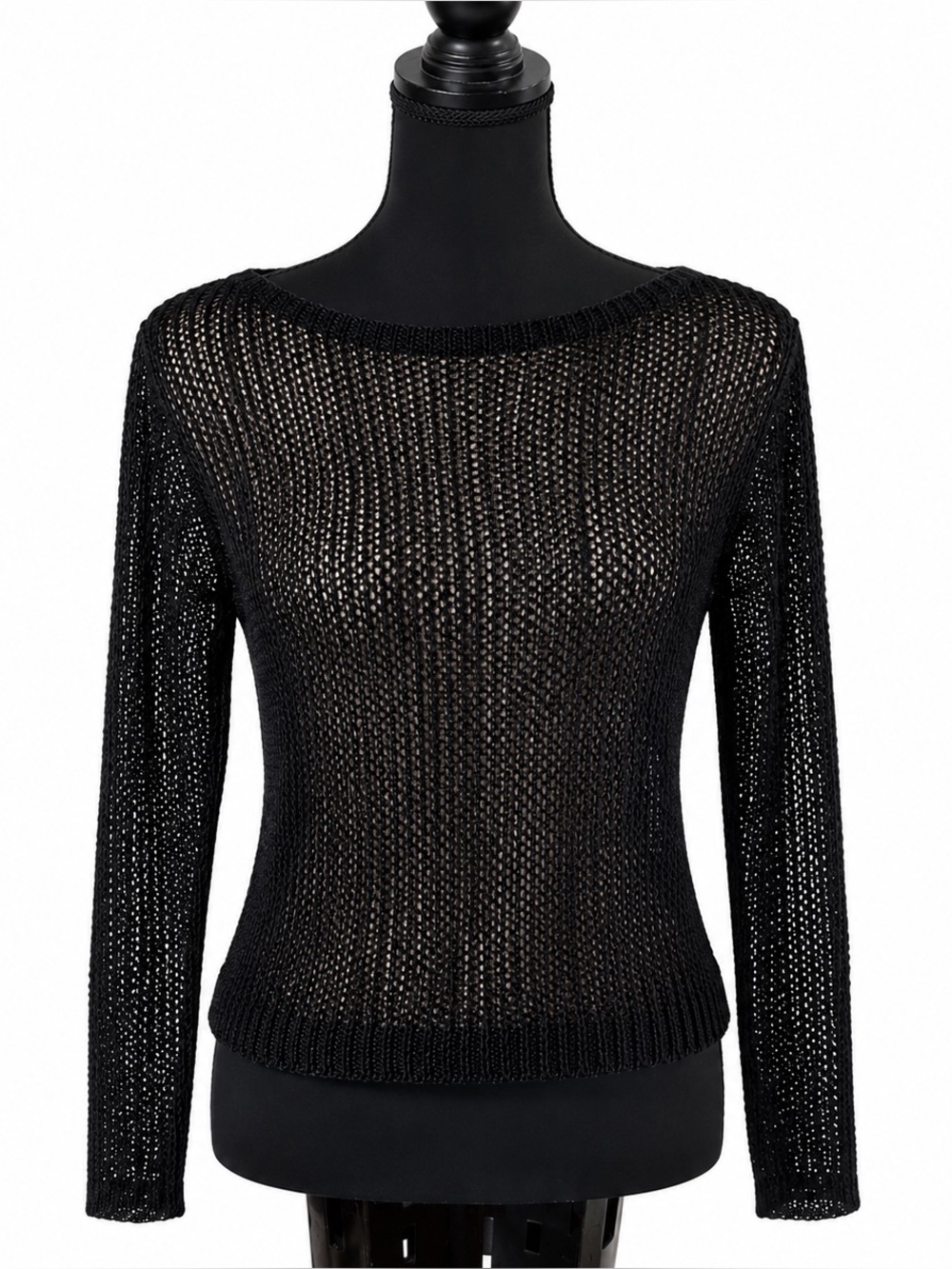 Lioness Black Sheer Open Knit Long Sleeve Top Size Small NWT